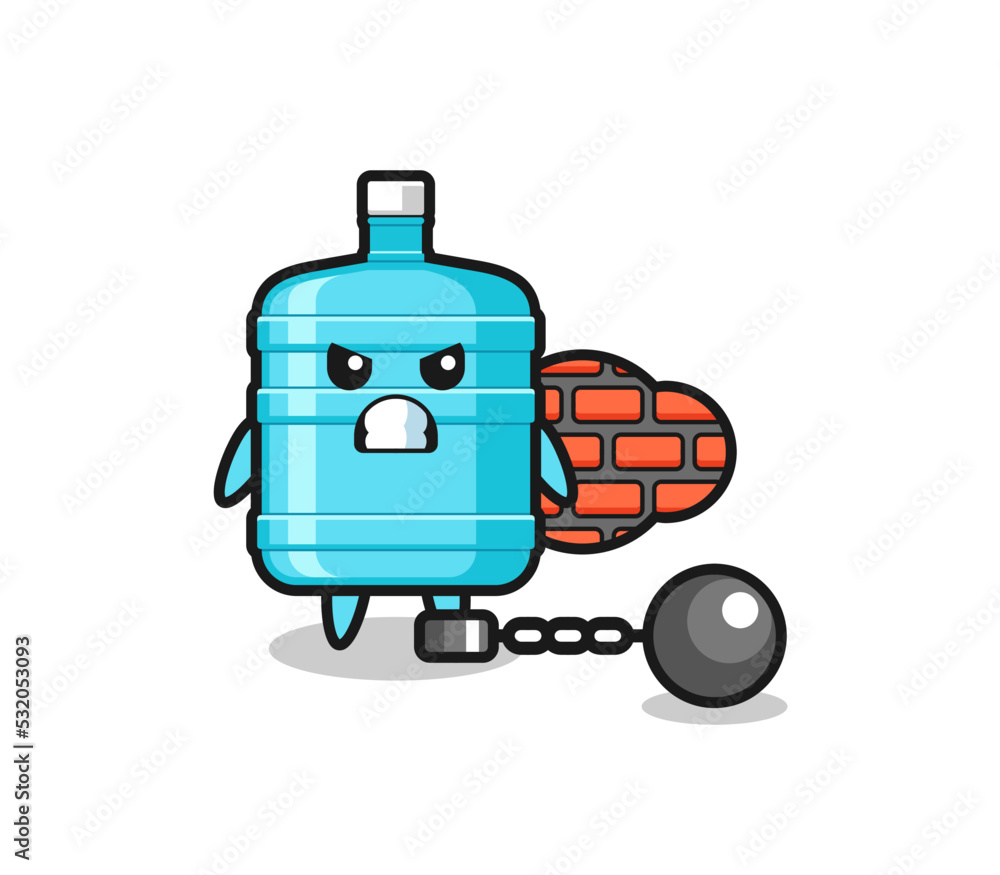 Character mascot of gallon water bottle as a prisoner Character mascot of gallon water bottle as a prisoner