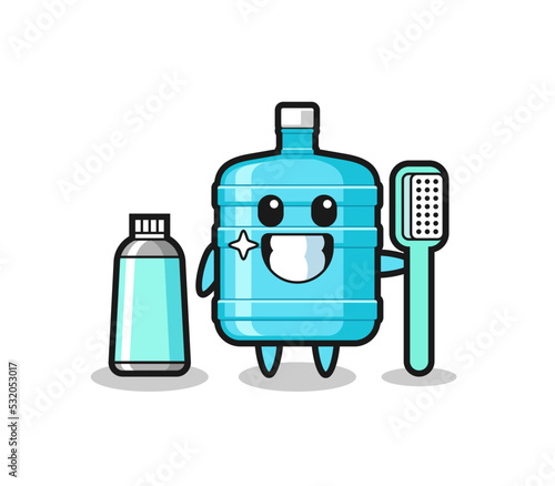 Mascot Illustration of gallon water bottle with a toothbrush