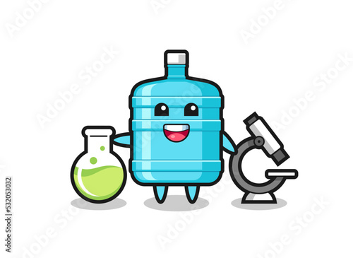Mascot character of gallon water bottle as a scientist