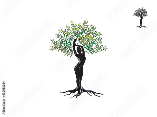 Abstract dryads tree logo. Unique Tree Vector illustration with  woman shape.  