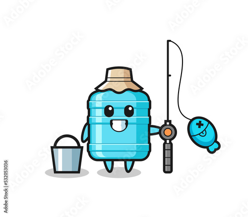 Mascot character of gallon water bottle as a fisherman