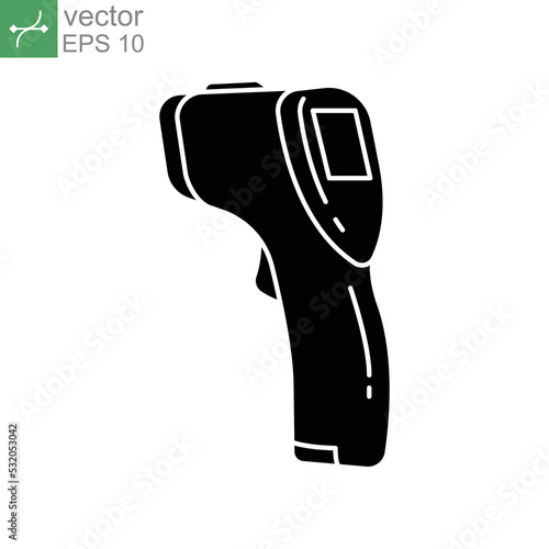 Contactless infrared thermometer for body temperature. Medical digital non-contact, laser thermometer for fever check symbols. Gun thermometer solid icon. Vector illustration white background EPS10