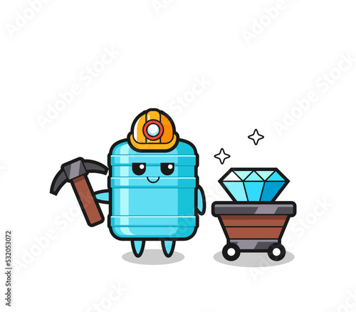 Character Illustration of gallon water bottle as a miner