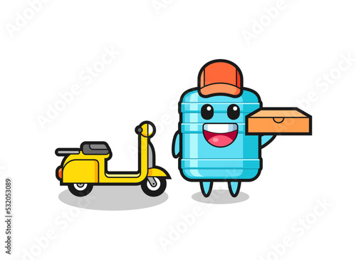 Character Illustration of gallon water bottle as a pizza deliveryman