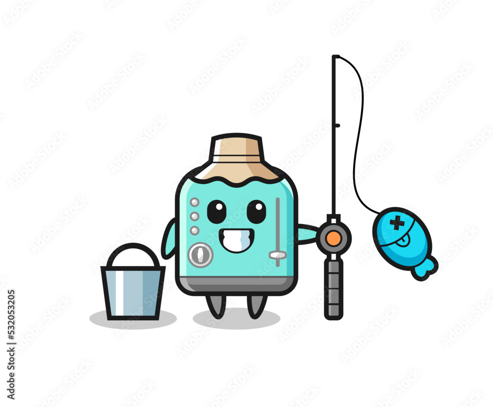 Mascot character of toaster as a fisherman Mascot character of toaster as a fisherman