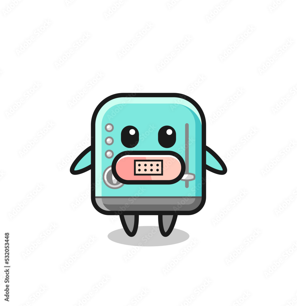 Cartoon Illustration of toaster with tape on mouth Cartoon Illustration of toaster with tape on mouth