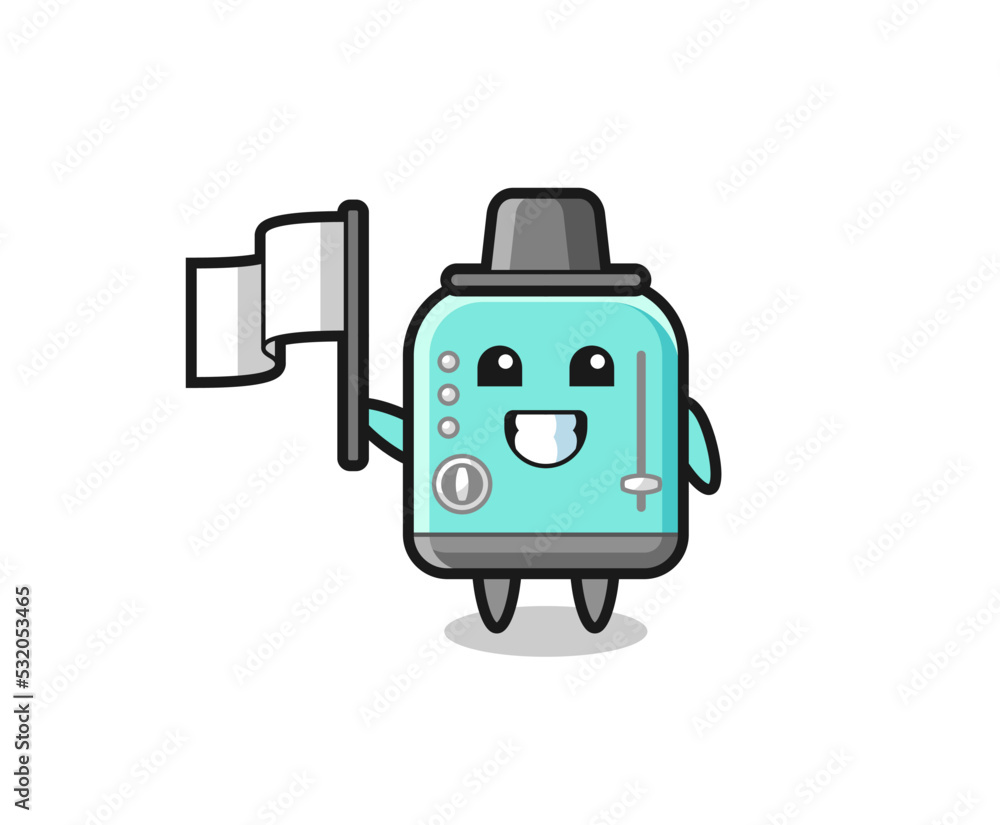 Cartoon character of toaster holding a flag Cartoon character of toaster holding a flag