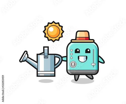 Cartoon character of toaster holding watering can