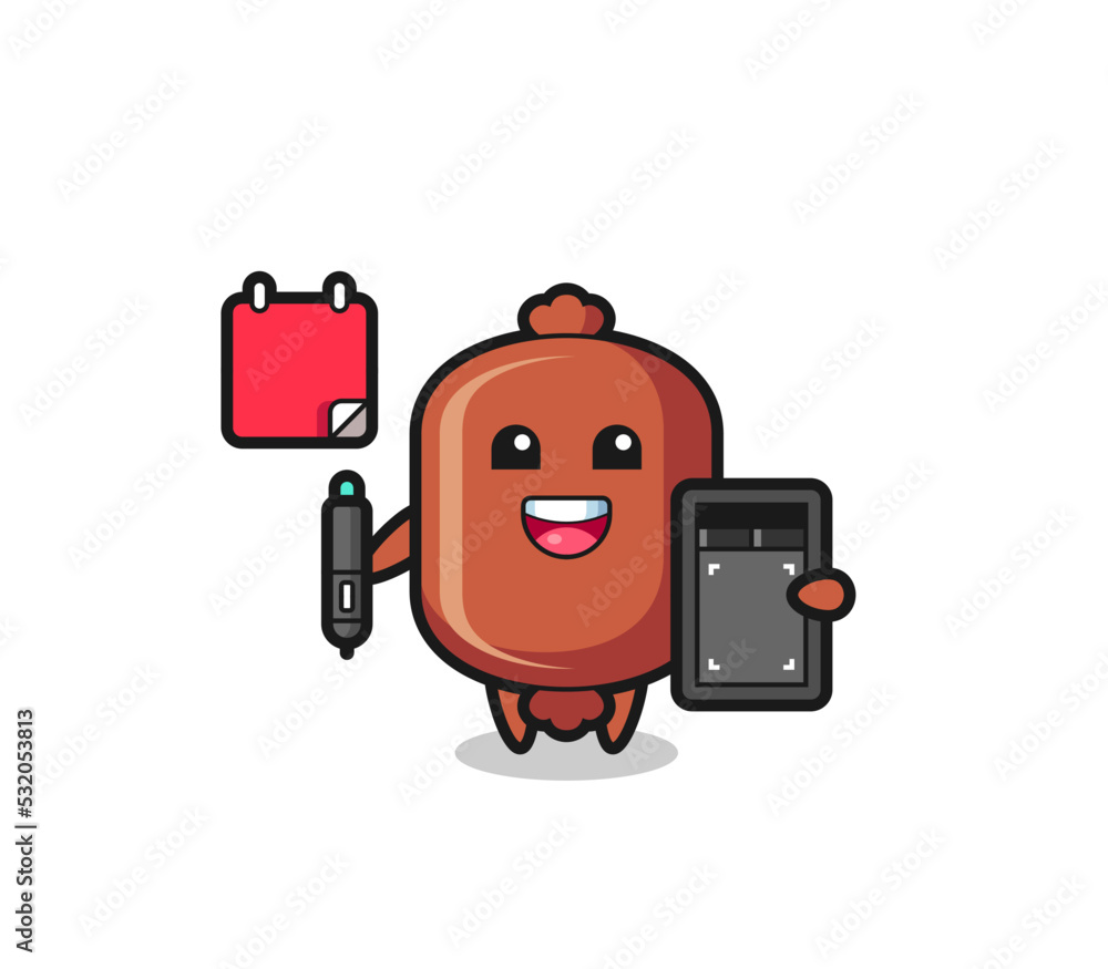 Illustration of sausage mascot as a graphic designer Illustration of sausage mascot as a graphic designer