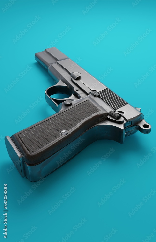 3d illustration ,gun ,on a blue background 3d rendering. 3d illustration ,gun ,on a blue background 3d rendering.
