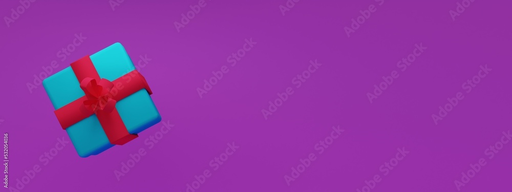 Obraz premium 3d illustration, blue color gift box, pink background, copy space, 3d rendering