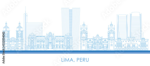 Outline Skyline panorama of city of Lima, Peru - vector illustration