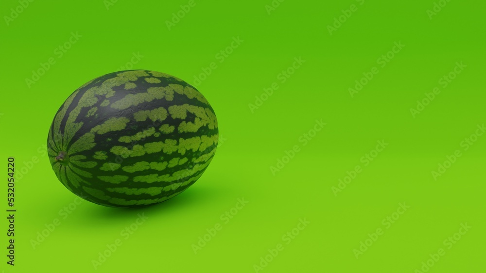 3d illustration, image of a melon, green background, copy space, 3d rendering. 3d illustration, image of a melon, green background, copy space, 3d rendering.