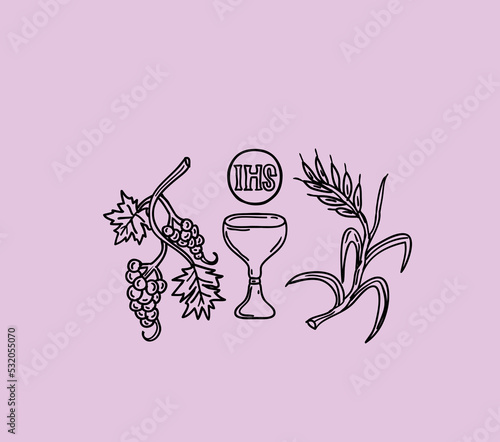 IHS and Cup, Bread and Wine Symbol, art vector design
