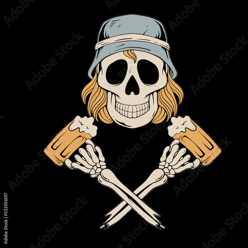 skull holding two beers