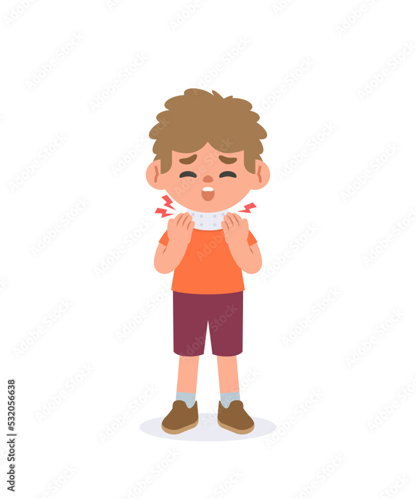 A man had a neck pain, went for treatment and had a neck splint. illustration vector cartoon character design on white background. Medical concept. A man had a neck pain, went for treatment and had a neck splint. illustration vector cartoon character design on white background. Medical concept.
