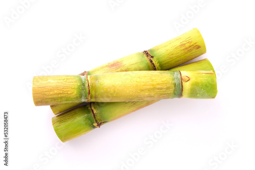 Sugar cane has water drop isolated on white background , top view , flat lay.