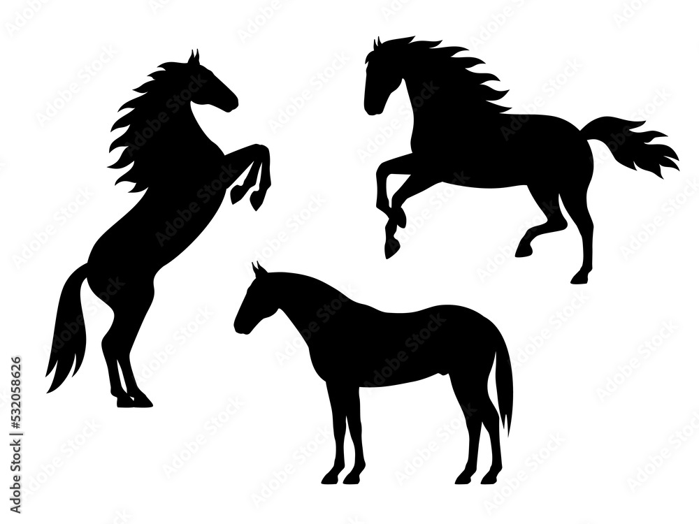 Set of silhouette horses