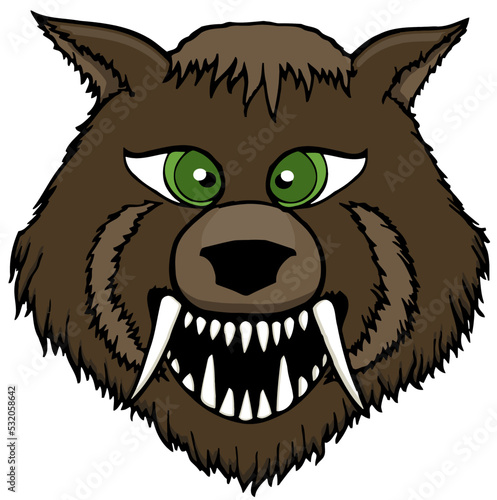 cartoon face of a werewolf monster