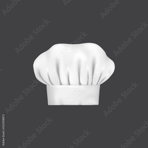 Realistic chef hat, cook cap and baker toque. 3d white chef hat. Cafe or restaurant chef uniform cloth, bakery shop baker 3d vector white hat, culinary and gastronomy symbol