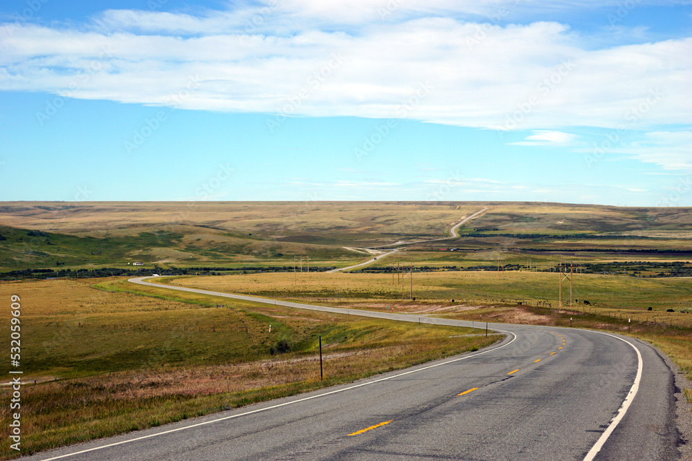 Curvy road on Montana plains