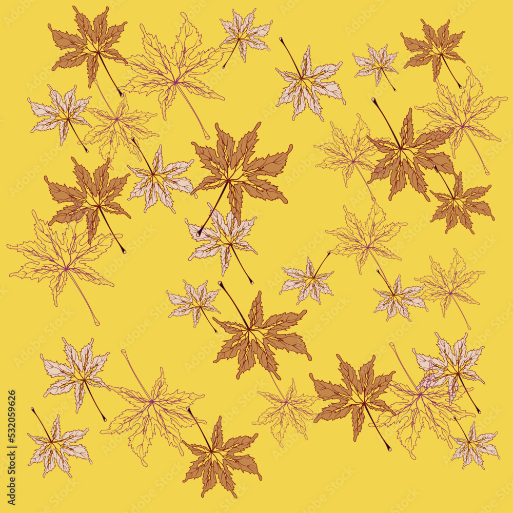 Yellow Autumn Vector Pattern with Maple Leaves Yellow Autumn Vector Pattern with Maple Leaves