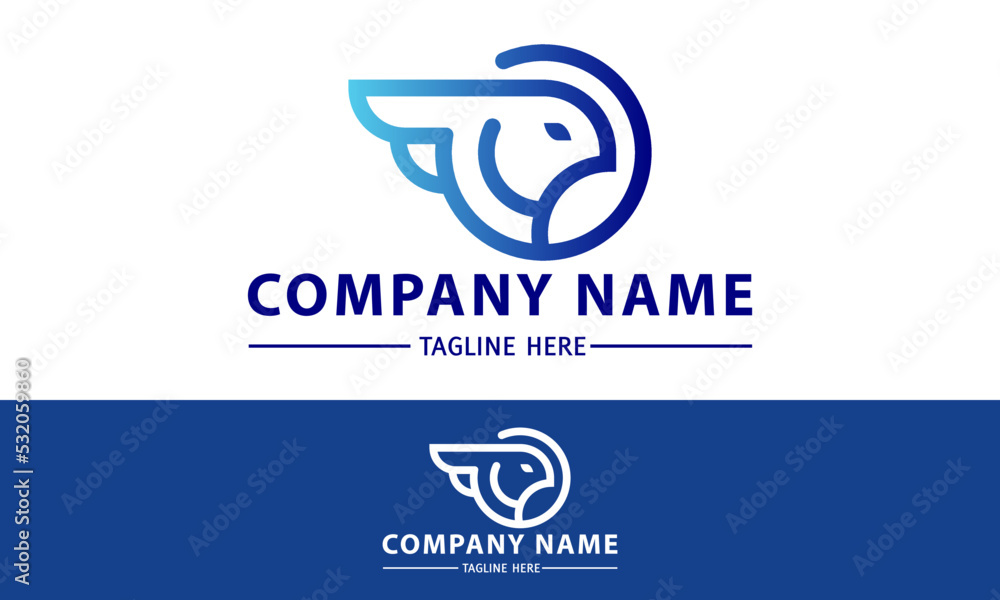 Blue Color Line Art Owl Bird Head Circle Logo Design Blue Color Line Art Owl Bird Head Circle Logo Design