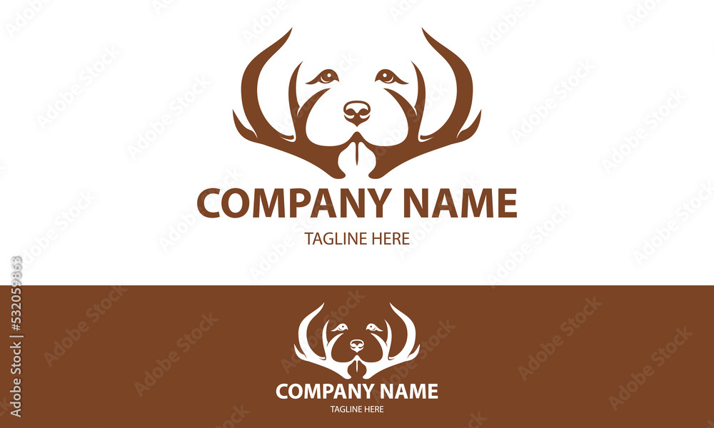 Brown Color Negative Space Dog Face Branch Logo Design Brown Color Negative Space Dog Face Branch Logo Design