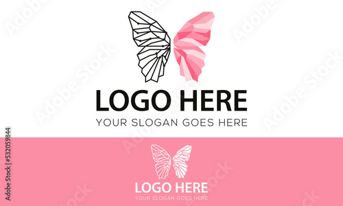 Pink Color Beautiful Line Art Insect Butterfly Low Poly Logo Design 