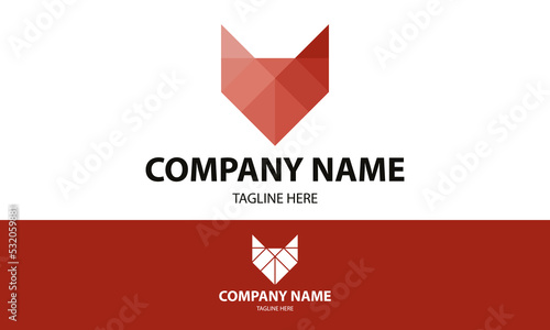 Red Color Triangle Polygon Head Fox Logo Design