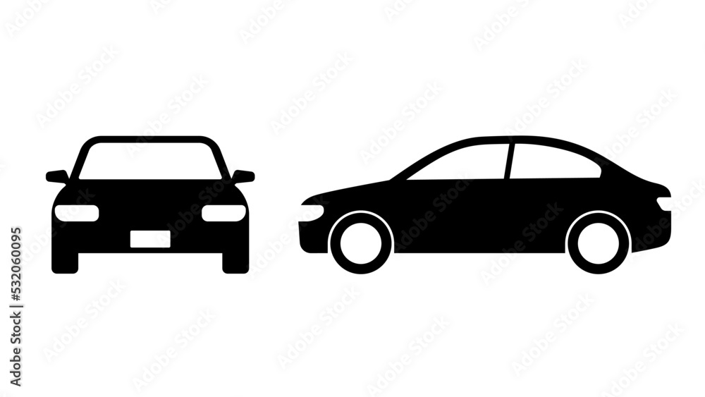 Sedan car silhouette. Front view and side view.