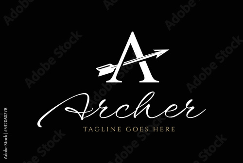 Initial Letter A for Arrow Arrowhead Archer Archery Logo Design Vector