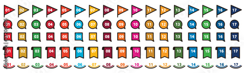 SDGsカラーの数字アイコンセット。白背景にベクターイラスト。