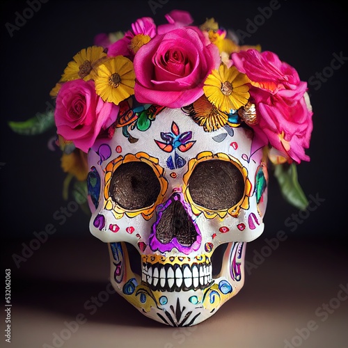 Obraz na plátně Generative AI Sugar Skull (Calavera) to celebrate Mexico's Day of the Dead (Dia