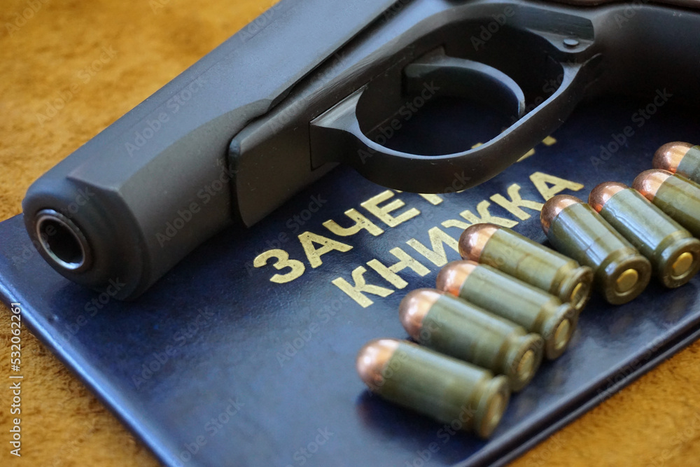 Russian students document and Soviet Makarov pistol with bullets in ...