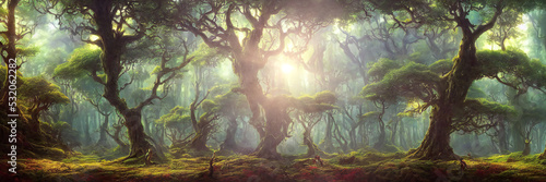 Obraz na płótnie magical fantasy forest with giant trees, background banner w salonie