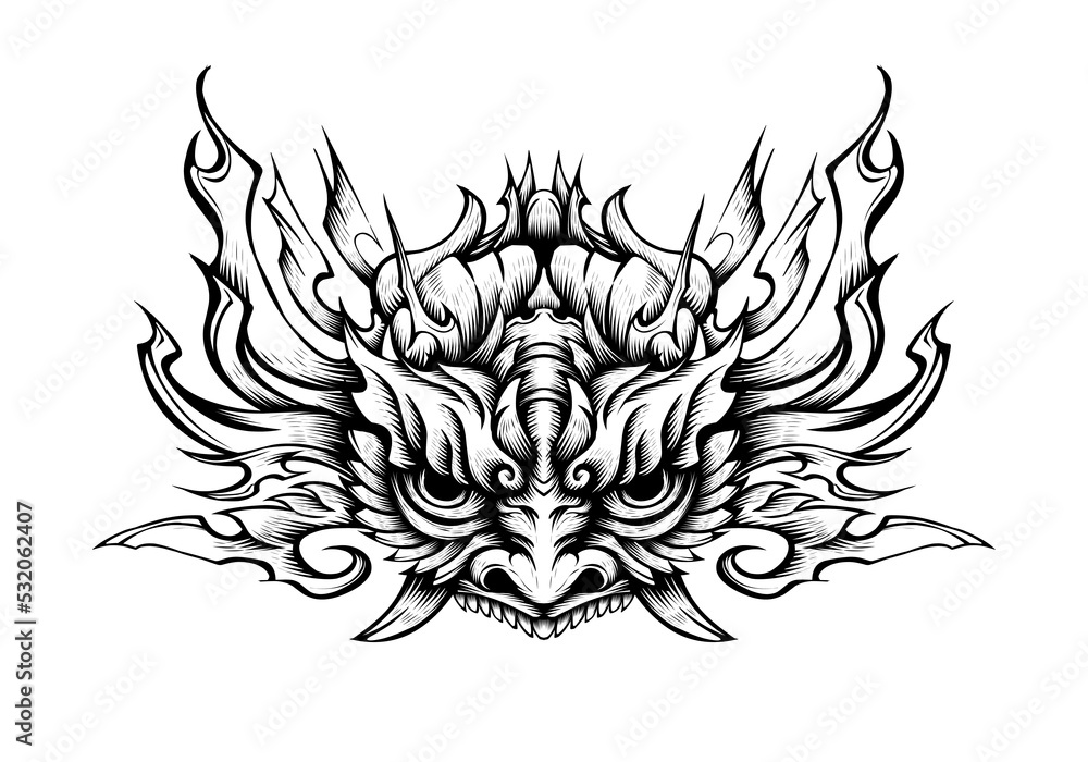 Oni mask tribal tattoo illustration vector