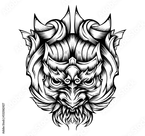 Oni mask tribal tattoo illustration vector
