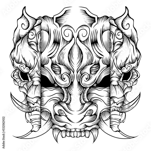 Oni mask tribal tattoo illustration vector