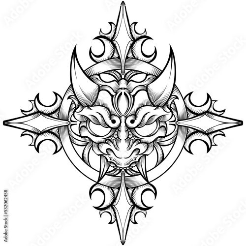 Oni mask tribal tattoo illustration vector