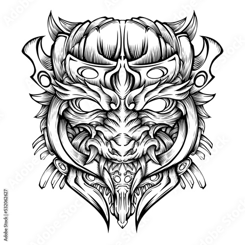 Oni mask tribal tattoo illustration vector