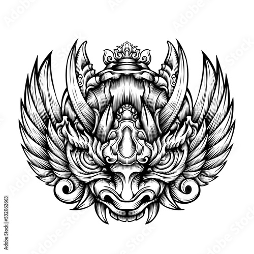 Oni mask tribal tattoo illustration vector