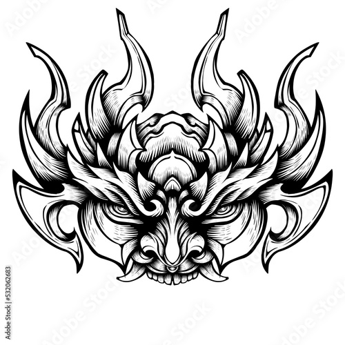 Oni mask tribal tattoo illustration vector