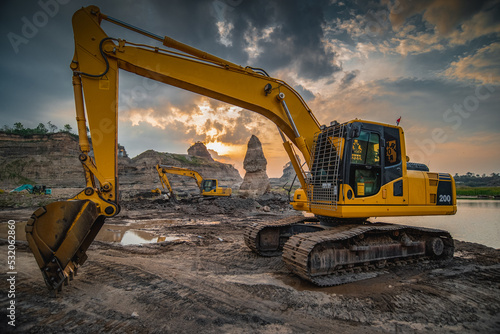 sunset in the construction yard