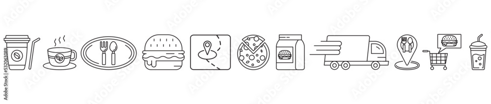 food delivery icons set