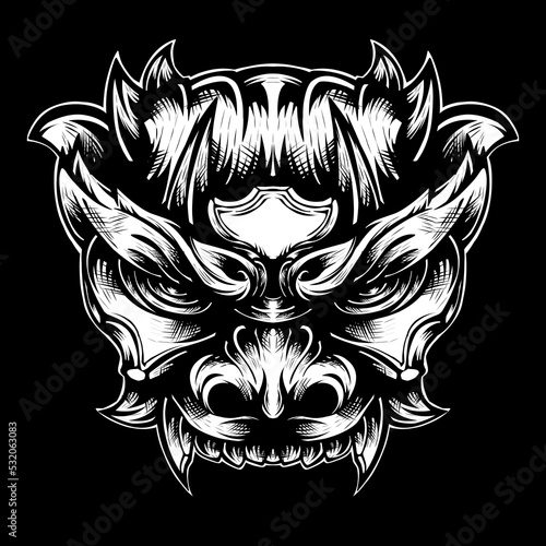Oni mask tribal tattoo illustration vector