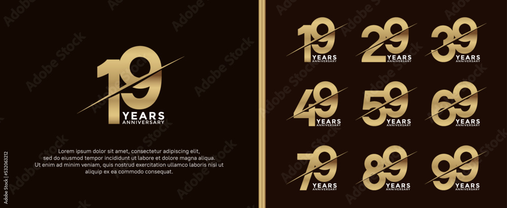 set of anniversary logotype golden color on dark brown background for celebration moment