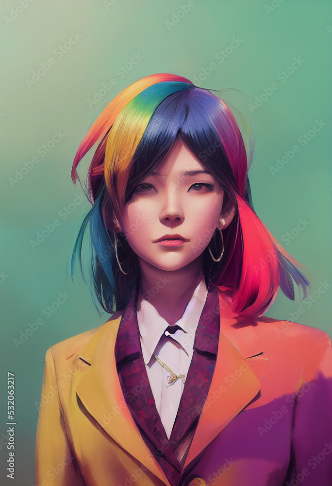 Beautiful illustration of office woman with colorful hair Beautiful illustration of office woman with colorful hair