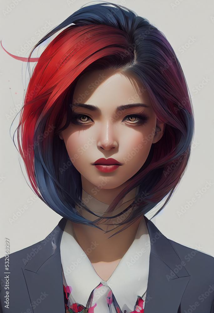 Beautiful illustration of office woman with colorful hair Beautiful illustration of office woman with colorful hair