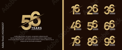 set of anniversary logotype golden color on dark brown background for celebration moment